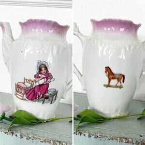 Vintage Germany Porcelain Coffeepot Chocolate Pot Pink Double Sided Decal NO LID